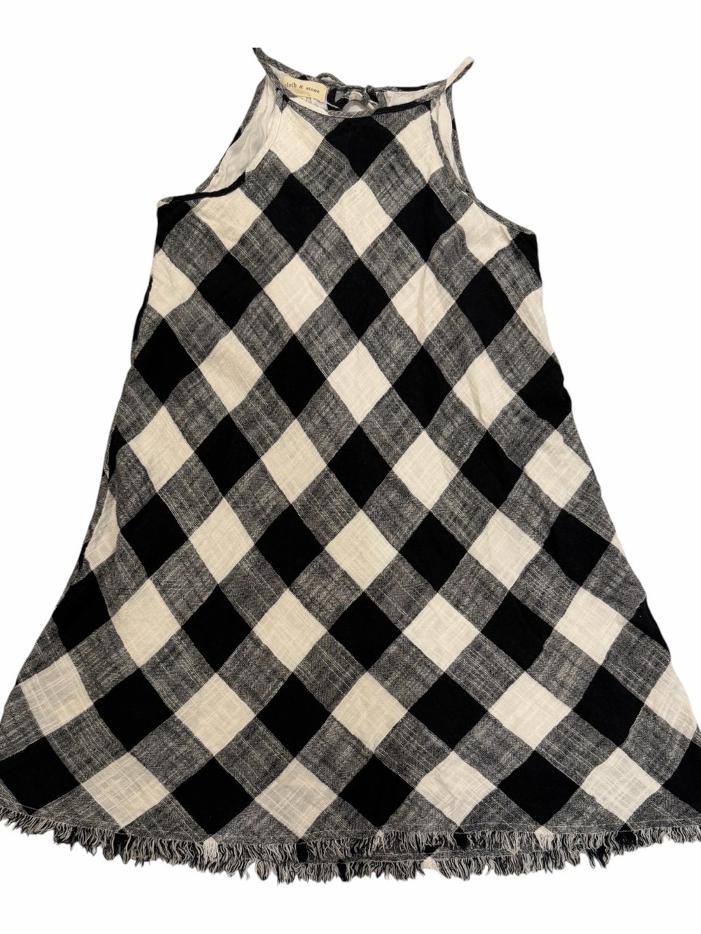 Cloth & Stone Buffalo Plaid Fringe Hem Swing Dress Lined Black White Size Small - Picture 8 of 15